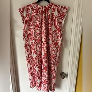 Maia- Medalion Embroidered cap sleeve Red and White dress
